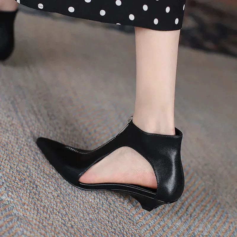 VougeVamp Trendy Leather High Heel Boots – Stylish Zipper Ankle Boots for Spring & Summer Fashion