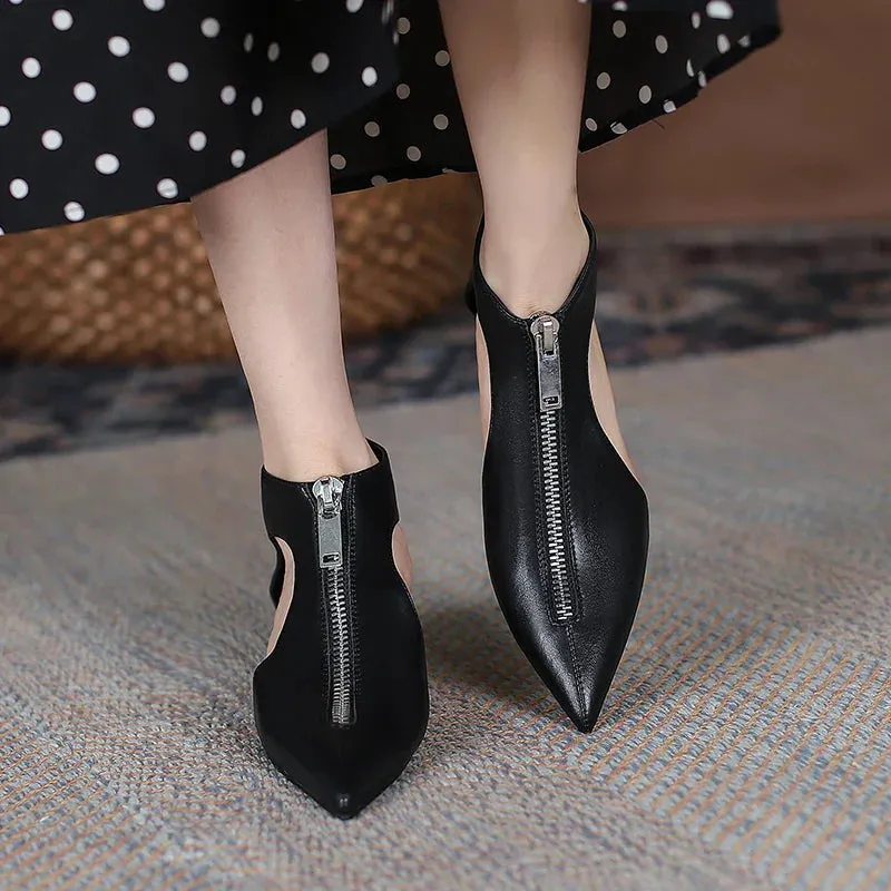 VougeVamp Trendy Leather High Heel Boots – Stylish Zipper Ankle Boots for Spring & Summer Fashion