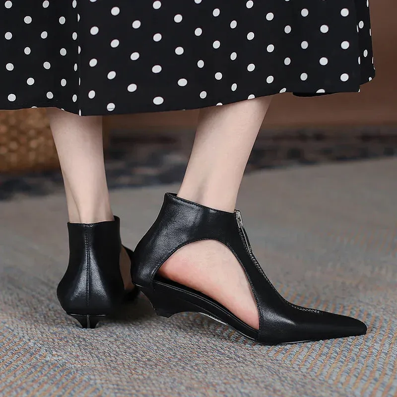 VougeVamp Trendy Leather High Heel Boots – Stylish Zipper Ankle Boots for Spring & Summer Fashion