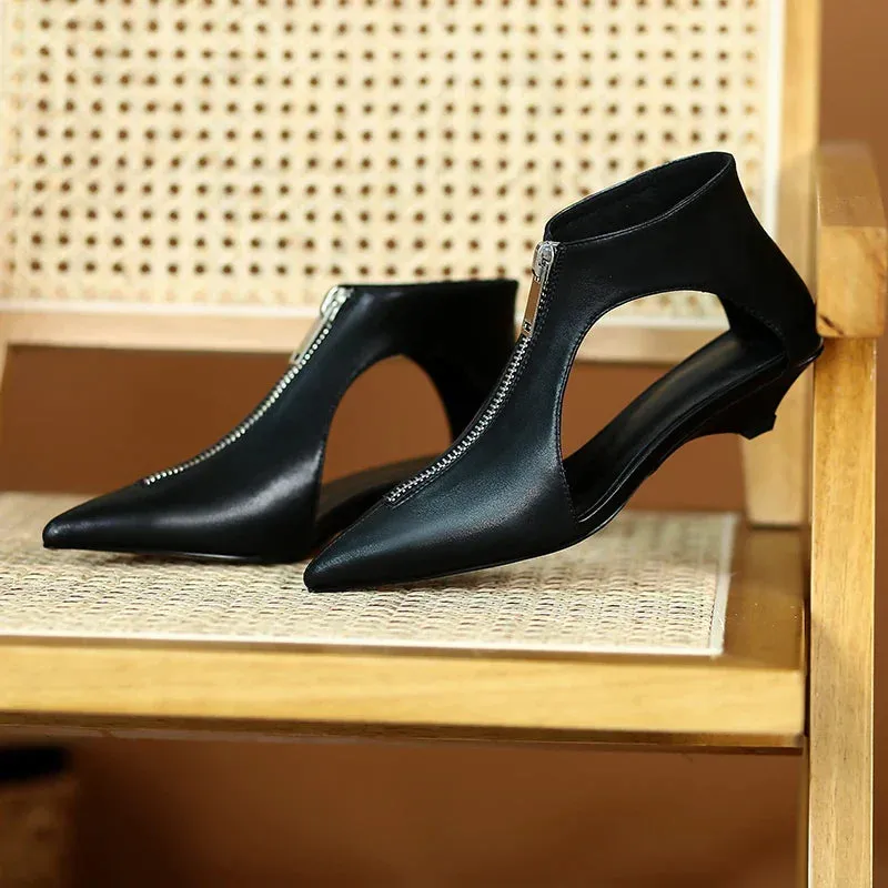 VougeVamp Trendy Leather High Heel Boots – Stylish Zipper Ankle Boots for Spring & Summer Fashion