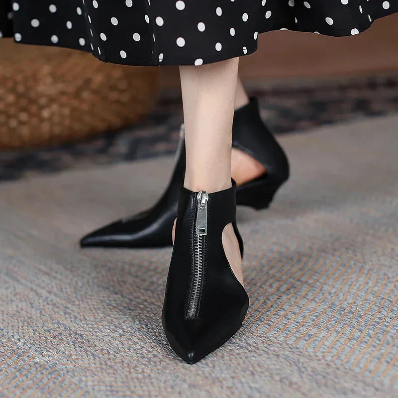 VougeVamp Trendy Leather High Heel Boots – Stylish Zipper Ankle Boots for Spring & Summer Fashion