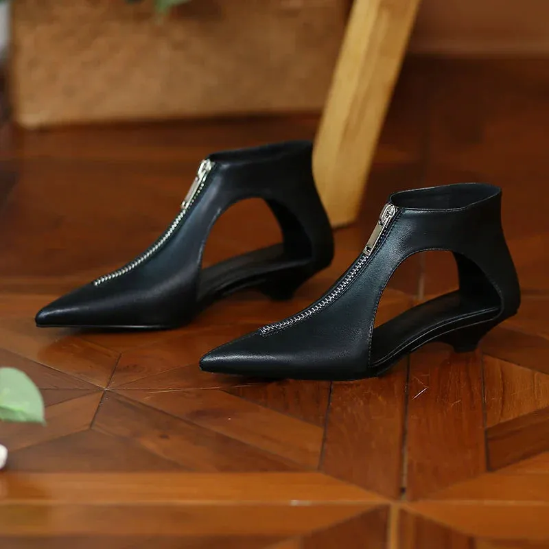 VougeVamp Trendy Leather High Heel Boots – Stylish Zipper Ankle Boots for Spring & Summer Fashion