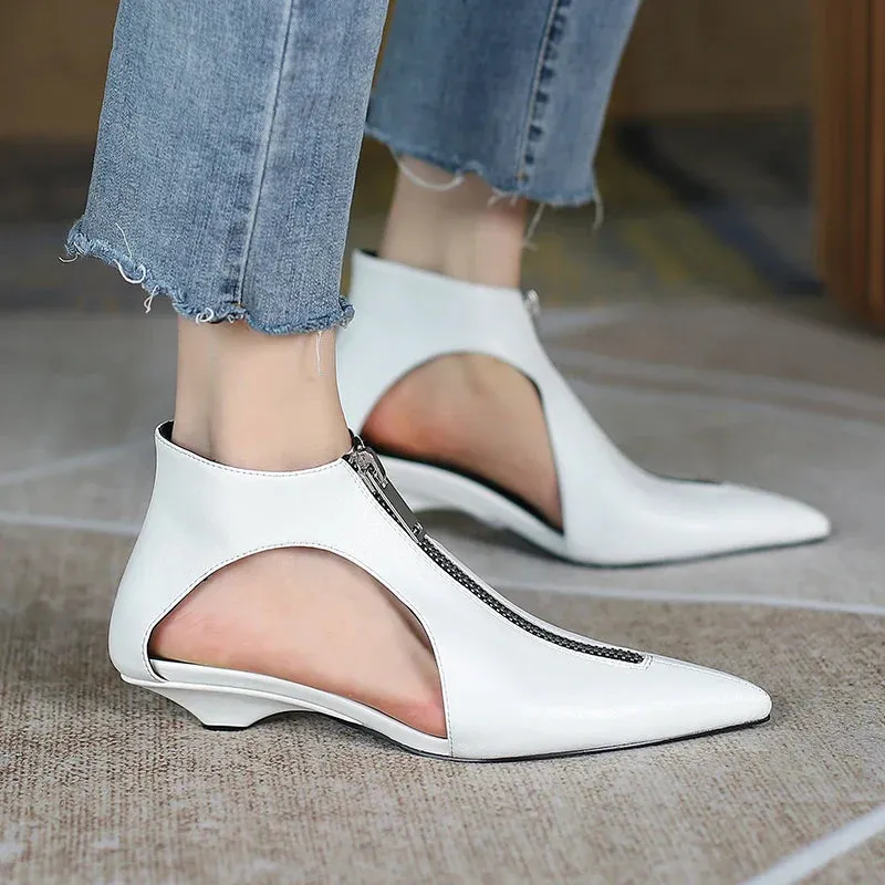 VougeVamp Trendy Leather High Heel Boots – Stylish Zipper Ankle Boots for Spring & Summer Fashion