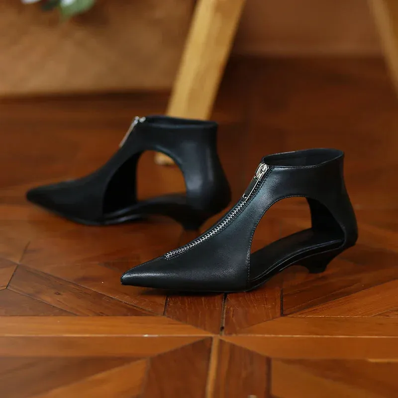 VougeVamp Trendy Leather High Heel Boots – Stylish Zipper Ankle Boots for Spring & Summer Fashion