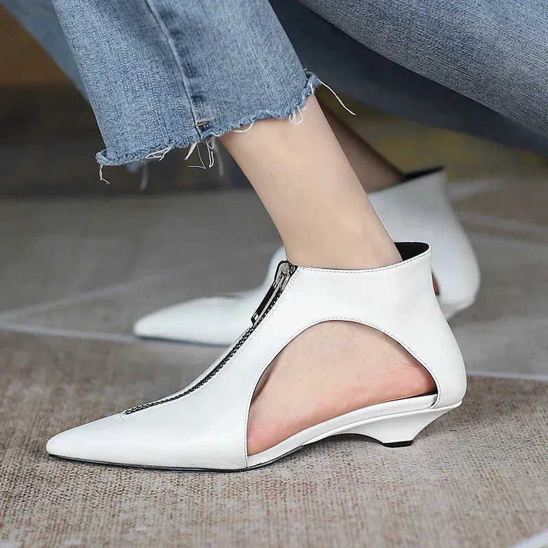 VougeVamp Trendy Leather High Heel Boots – Stylish Zipper Ankle Boots for Spring & Summer Fashion