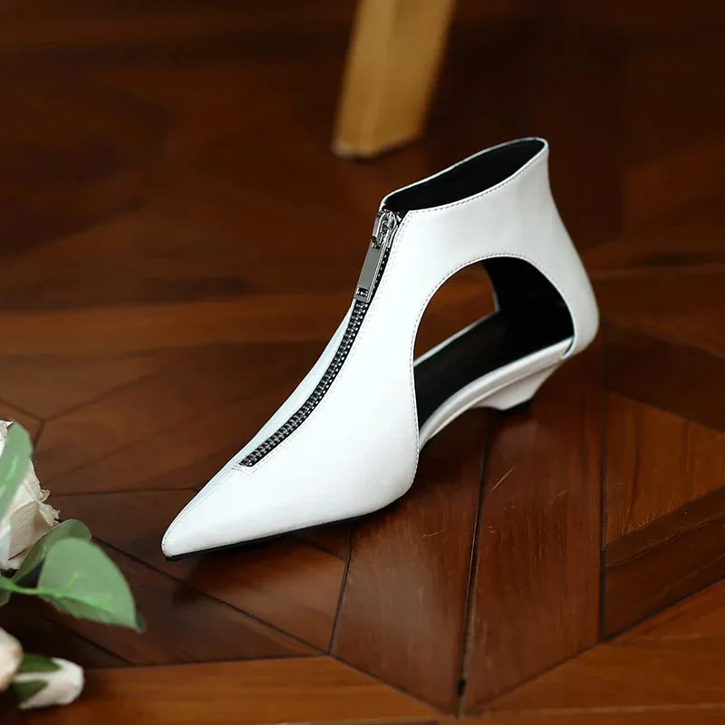 VougeVamp Trendy Leather High Heel Boots – Stylish Zipper Ankle Boots for Spring & Summer Fashion