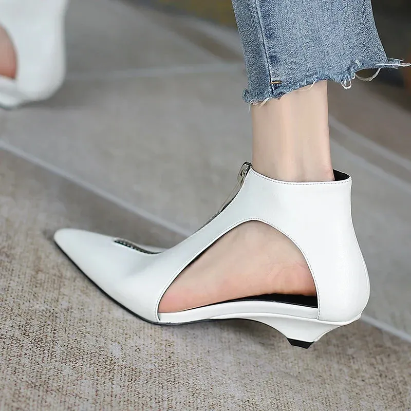 VougeVamp Trendy Leather High Heel Boots – Stylish Zipper Ankle Boots for Spring & Summer Fashion