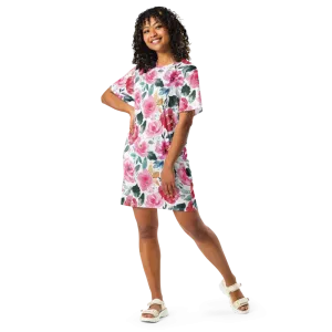 Watercolor Rose T-Shirt Dress