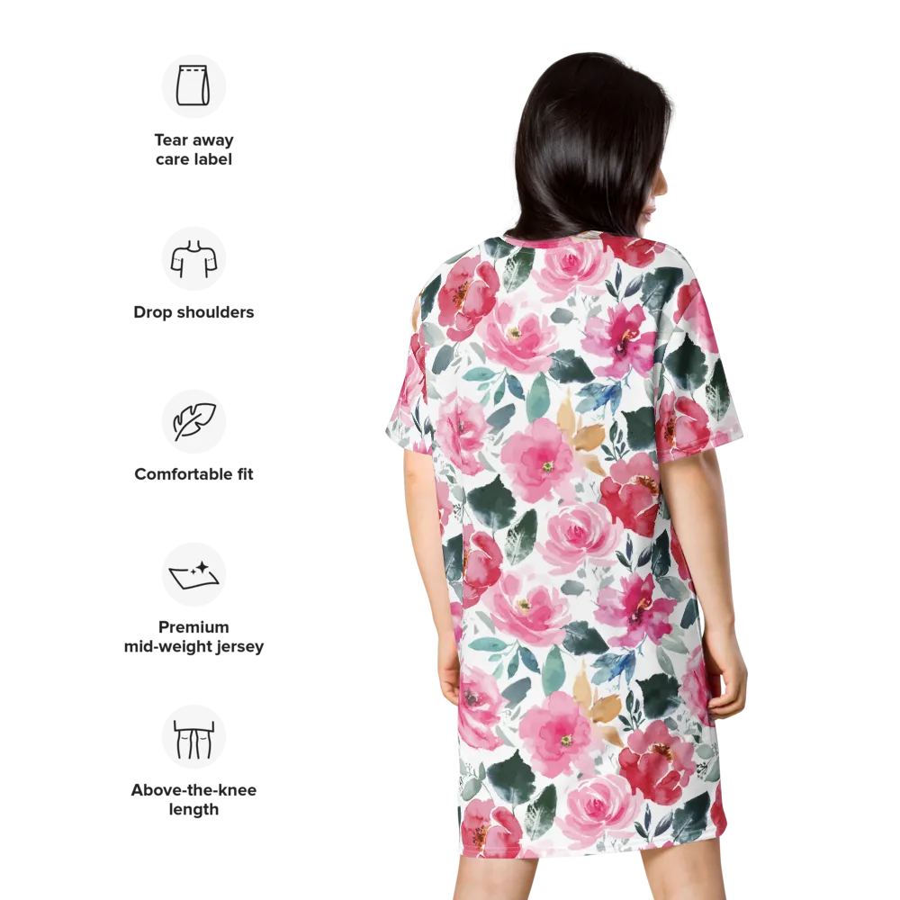 Watercolor Rose T-Shirt Dress