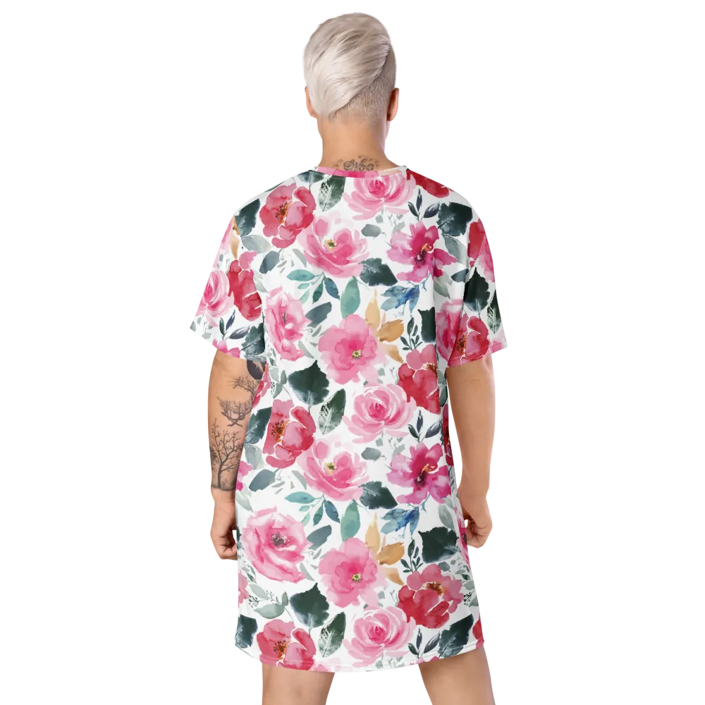 Watercolor Rose T-Shirt Dress