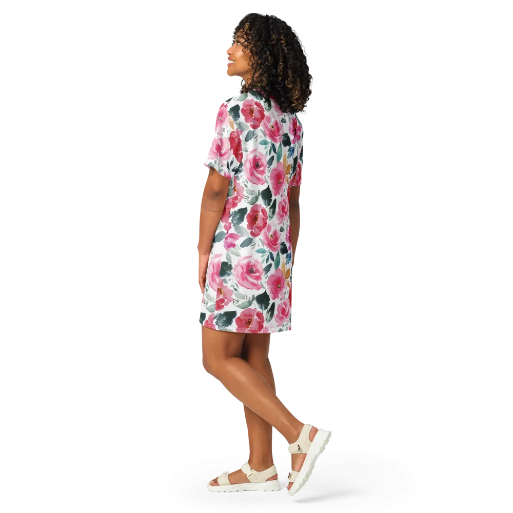 Watercolor Rose T-Shirt Dress