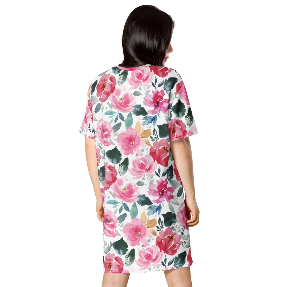 Watercolor Rose T-Shirt Dress
