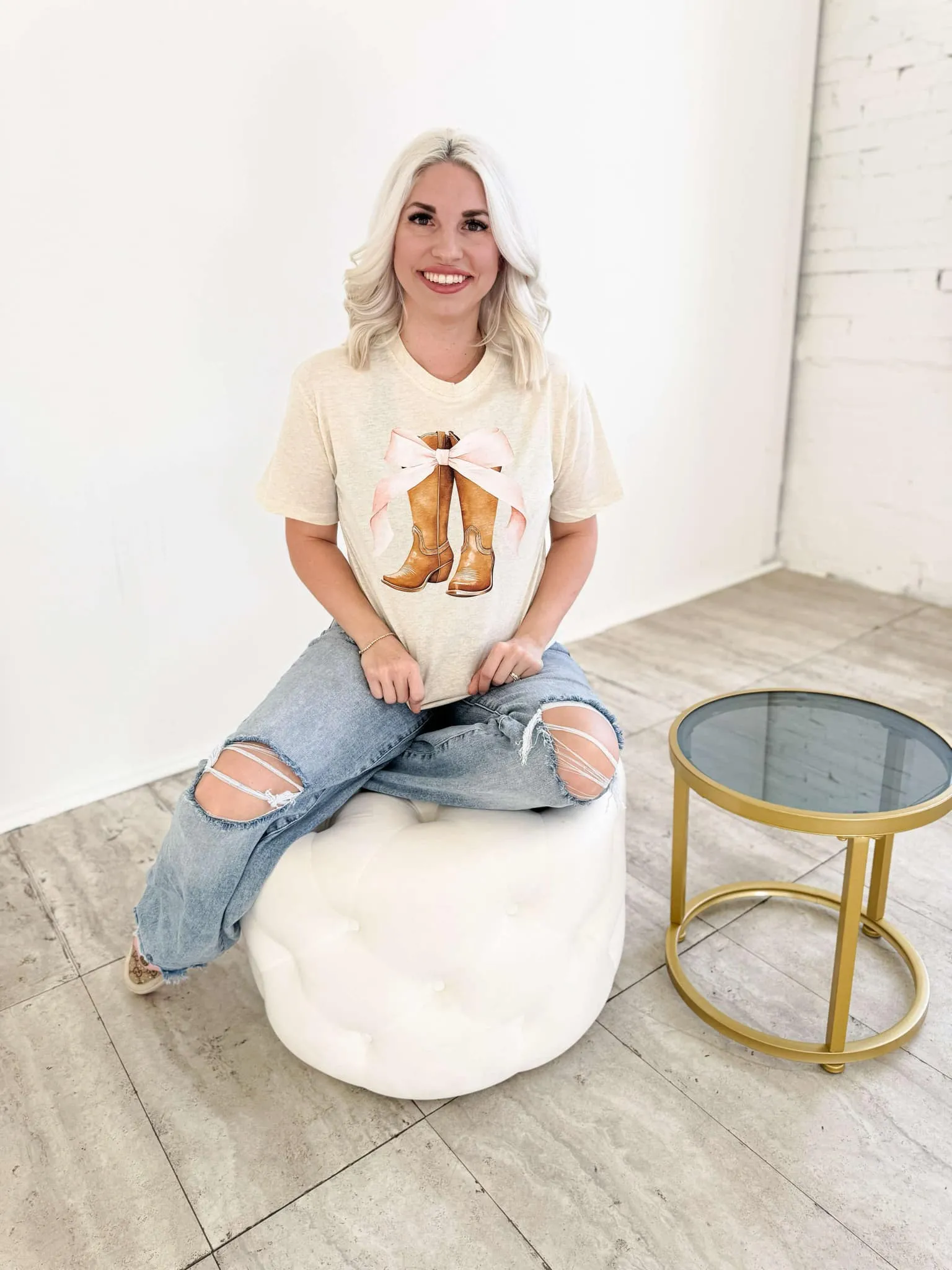 Western Boots & Pink Bow Graphic Tee