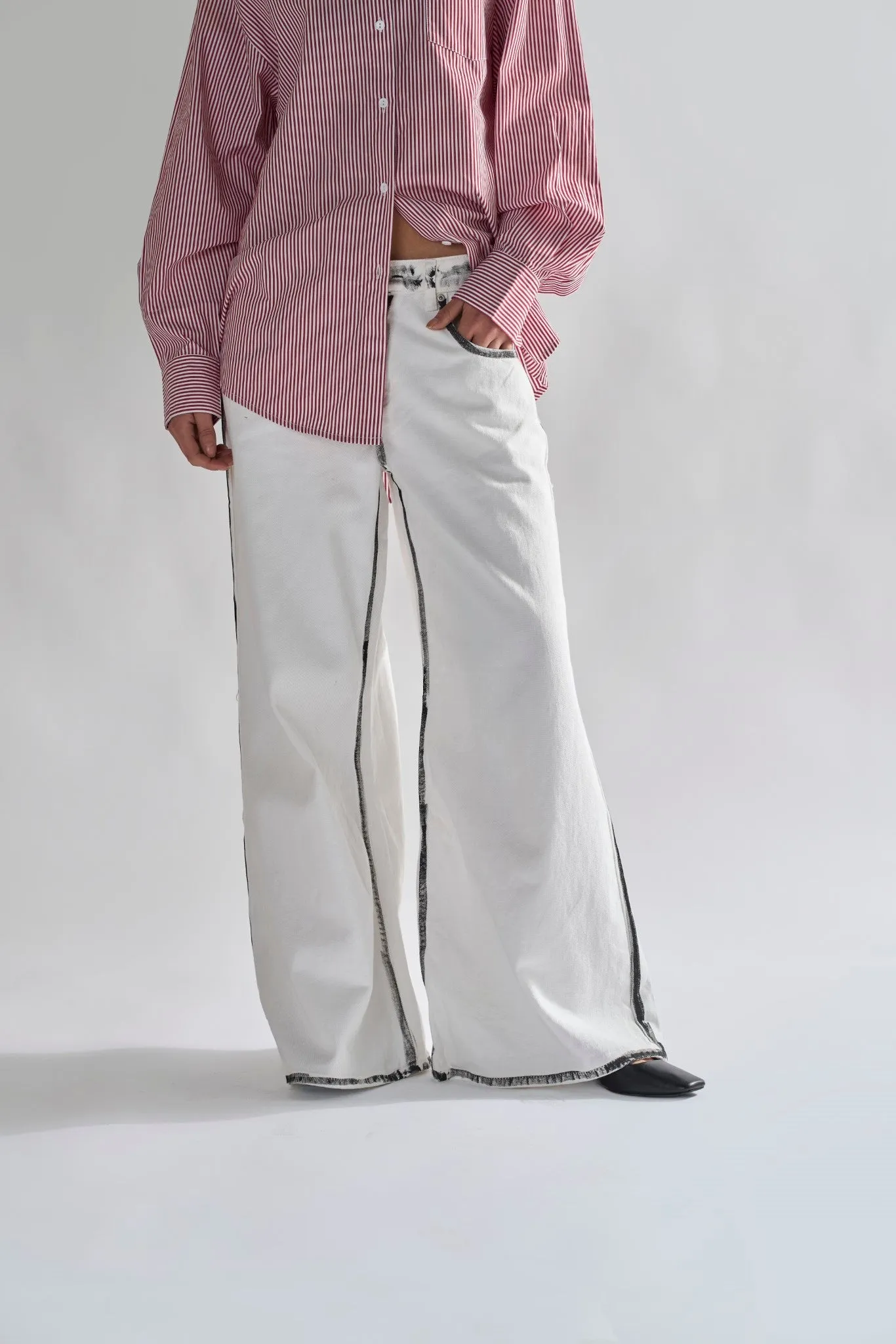 White-Black Edges Wide-Leg Jeans