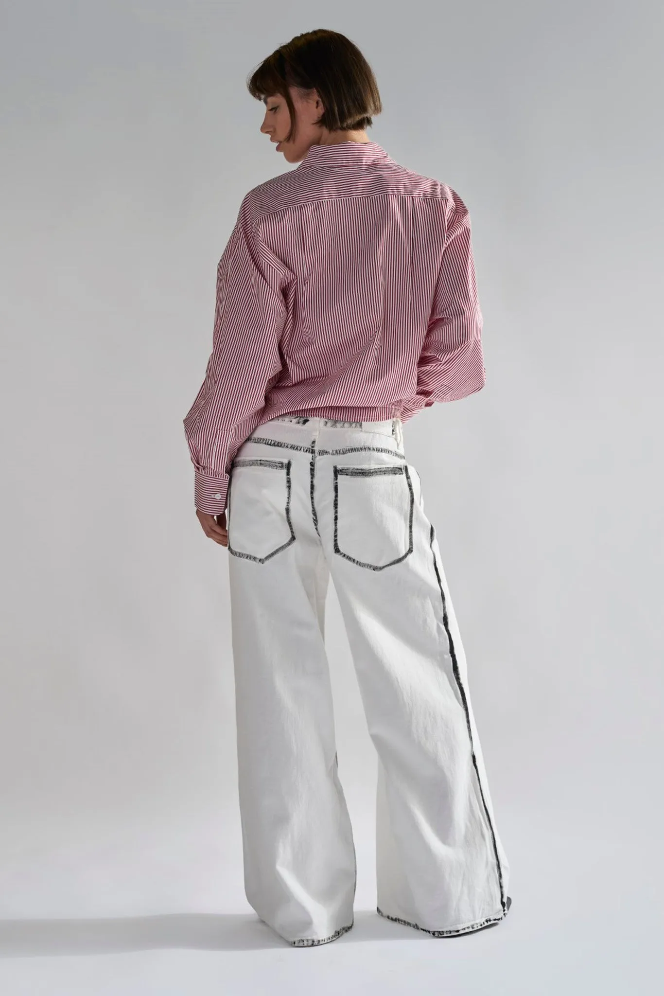White-Black Edges Wide-Leg Jeans
