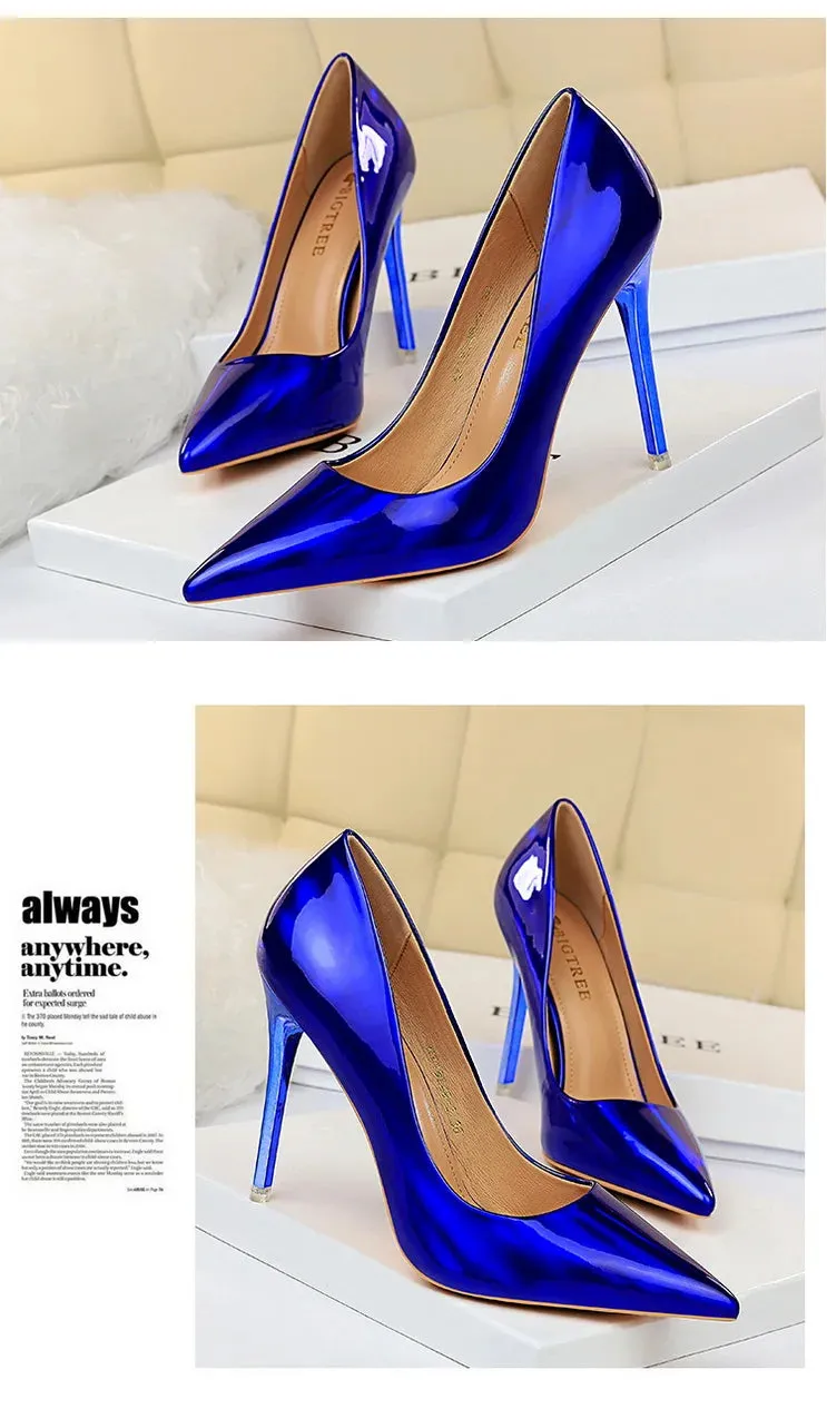 Women 10.5cm High Heels Valentine Pumps Luxury Glossy Stripper Stiletto Wedding Bridal Fetish Shoes