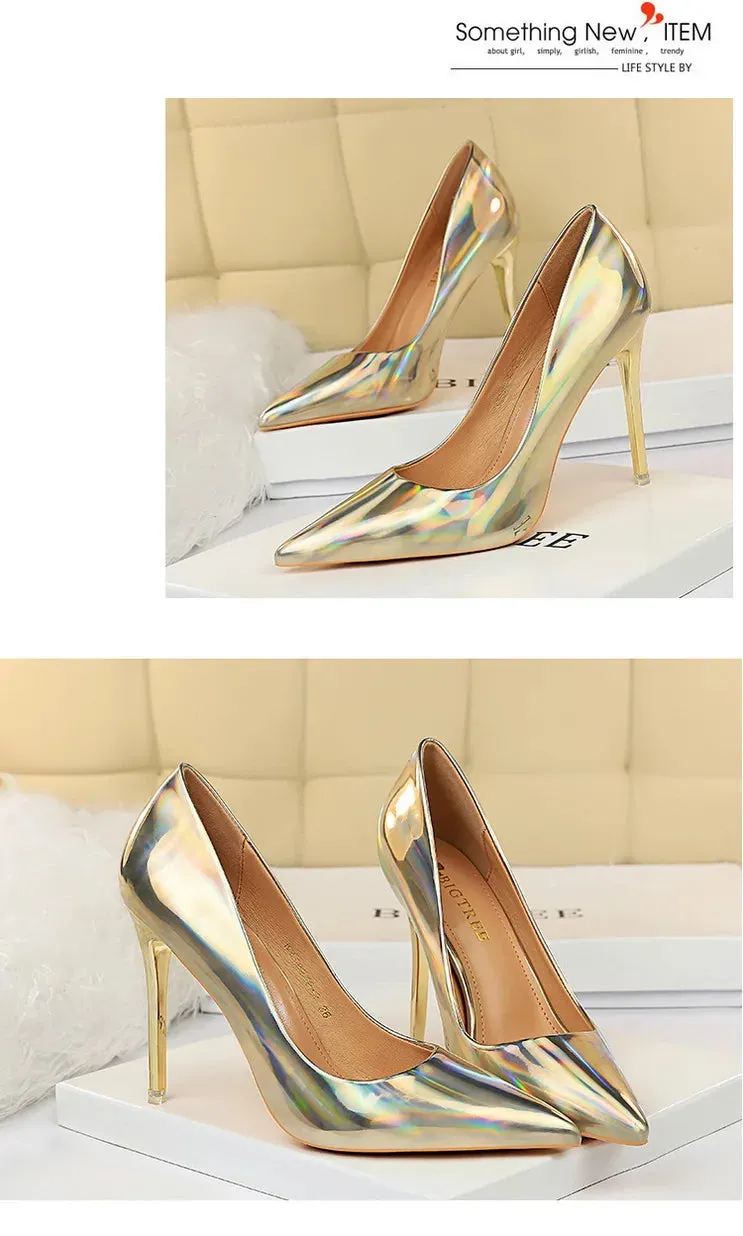 Women 10.5cm High Heels Valentine Pumps Luxury Glossy Stripper Stiletto Wedding Bridal Fetish Shoes