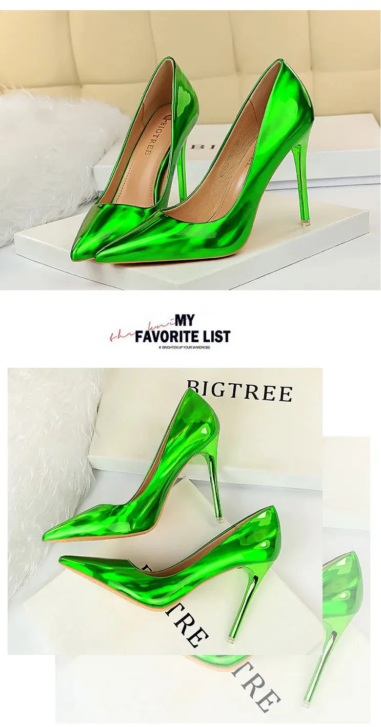 Women 10.5cm High Heels Valentine Pumps Luxury Glossy Stripper Stiletto Wedding Bridal Fetish Shoes