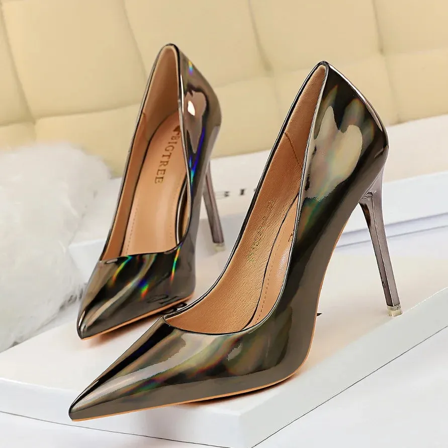 Women 10.5cm High Heels Valentine Pumps Luxury Glossy Stripper Stiletto Wedding Bridal Fetish Shoes
