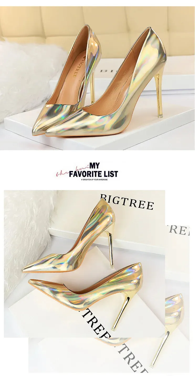 Women 10.5cm High Heels Valentine Pumps Luxury Glossy Stripper Stiletto Wedding Bridal Fetish Shoes