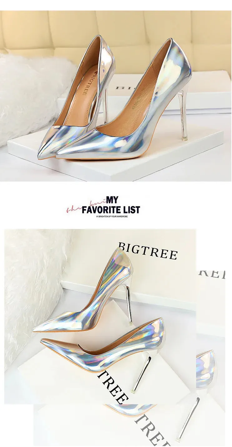 Women 10.5cm High Heels Valentine Pumps Luxury Glossy Stripper Stiletto Wedding Bridal Fetish Shoes