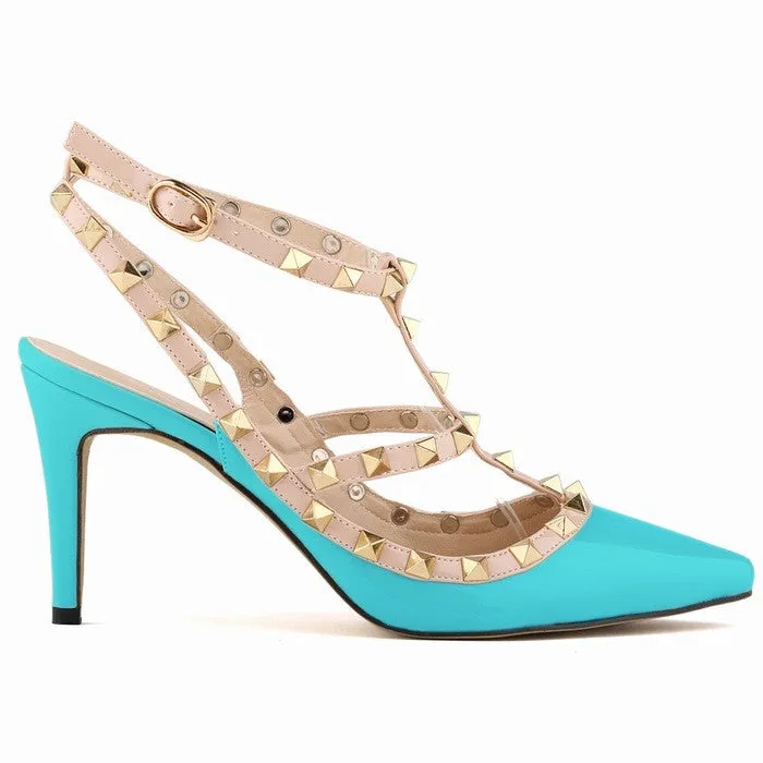 Women Pumps Ladies Sexy Pointed Toe High Heels Fashion Buckle Studded Stiletto High Heel Sandals Shoes