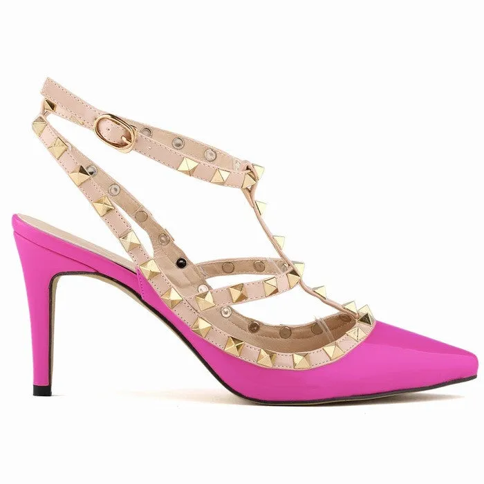 Women Pumps Ladies Sexy Pointed Toe High Heels Fashion Buckle Studded Stiletto High Heel Sandals Shoes