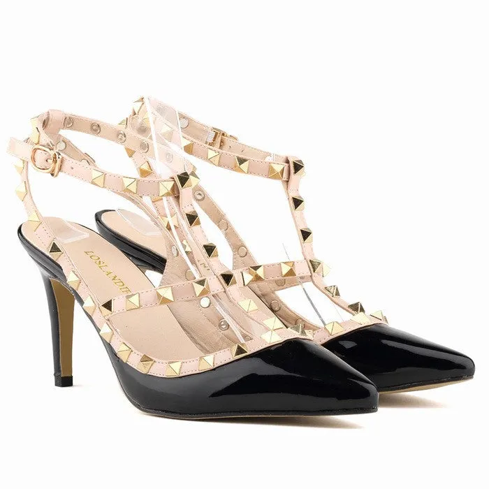 Women Pumps Ladies Sexy Pointed Toe High Heels Fashion Buckle Studded Stiletto High Heel Sandals Shoes