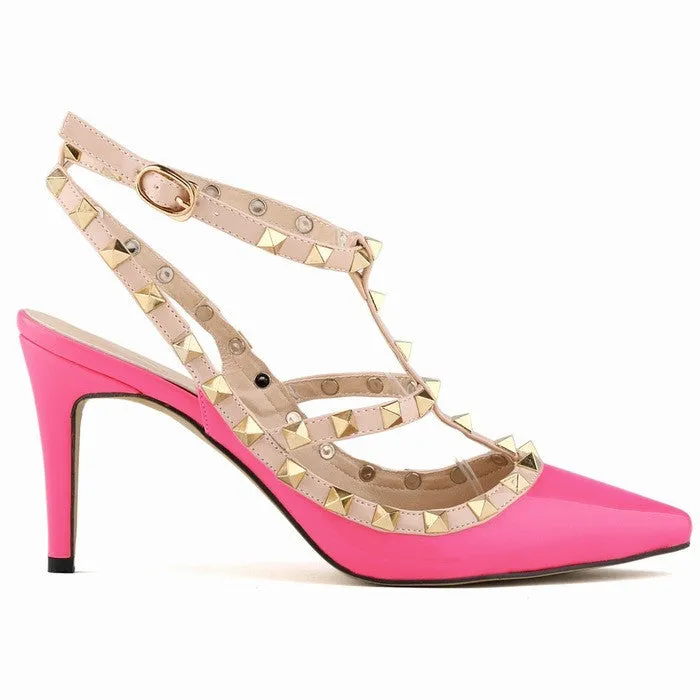 Women Pumps Ladies Sexy Pointed Toe High Heels Fashion Buckle Studded Stiletto High Heel Sandals Shoes