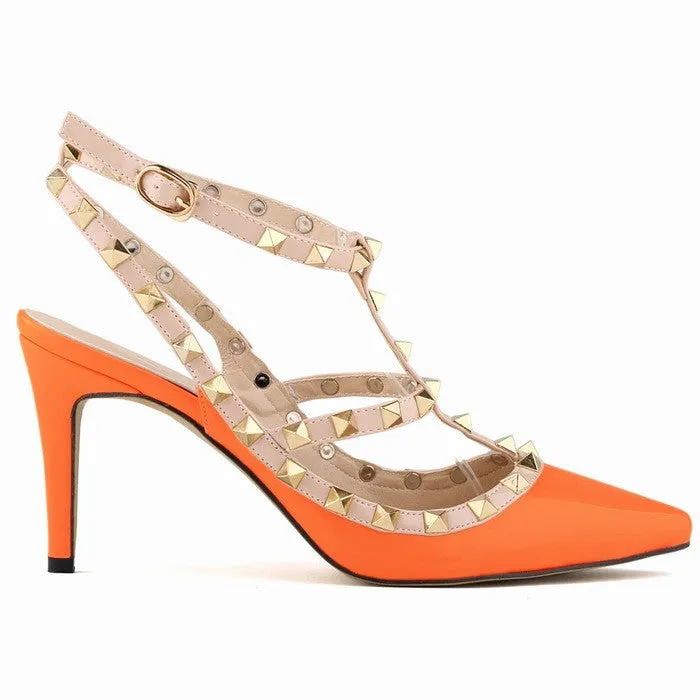 Women Pumps Ladies Sexy Pointed Toe High Heels Fashion Buckle Studded Stiletto High Heel Sandals Shoes