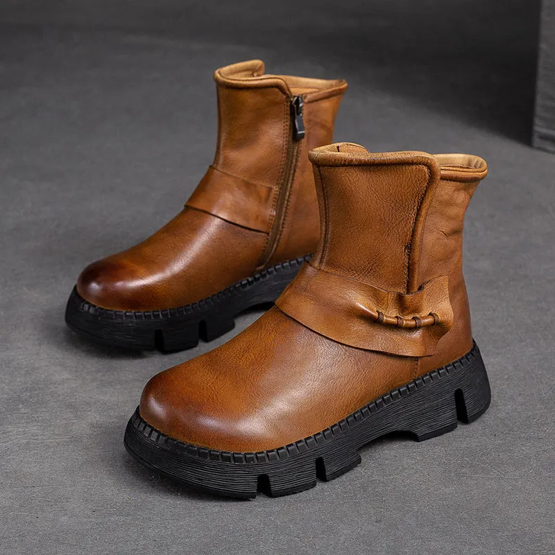 Women Retro Leather Comfort Casual Boots