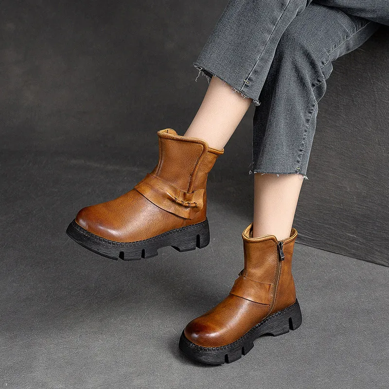 Women Retro Leather Comfort Casual Boots