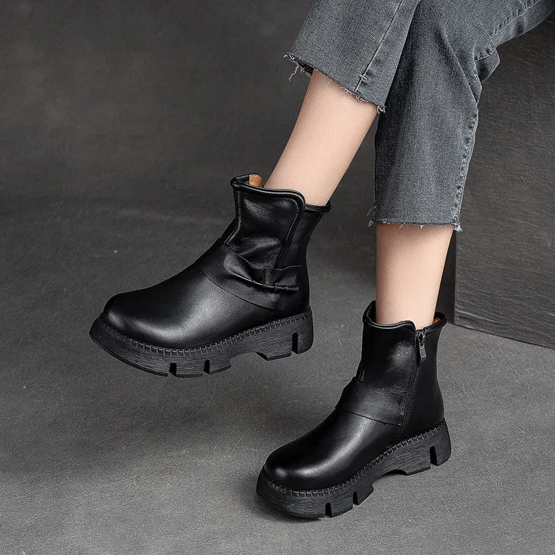 Women Retro Leather Comfort Casual Boots