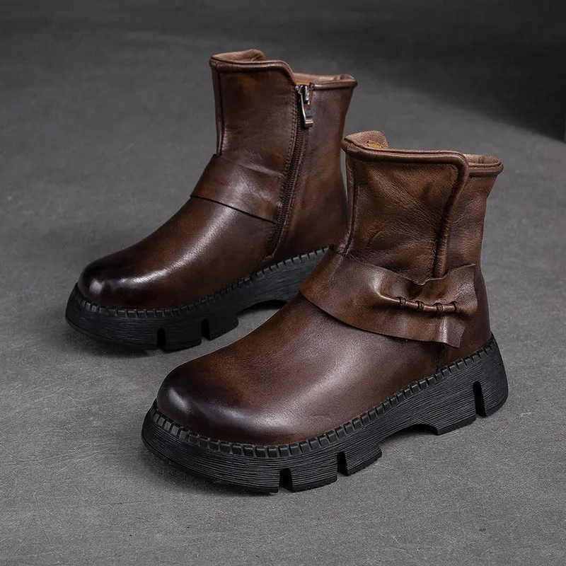 Women Retro Leather Comfort Casual Boots