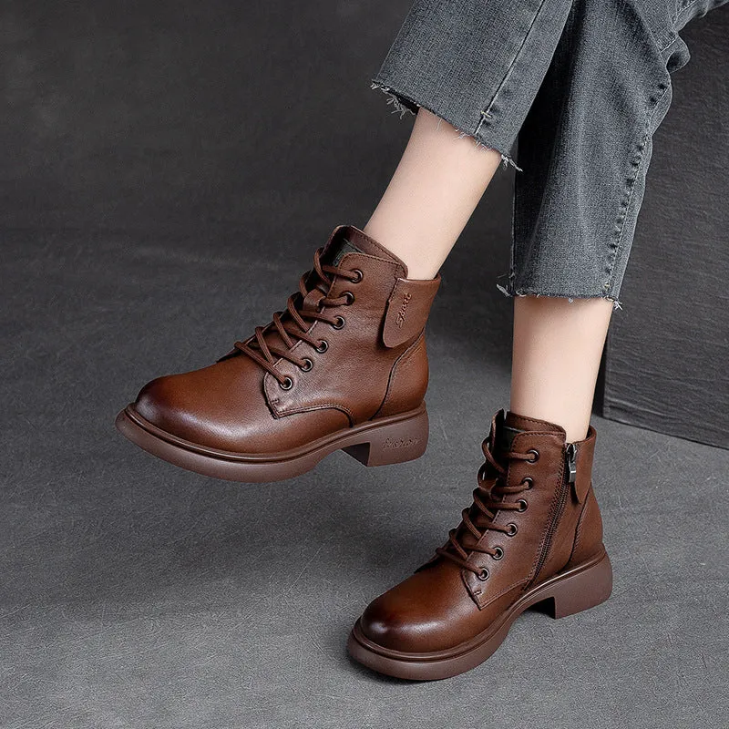 Women Retro Minimalist Soft Leather Casual Boots