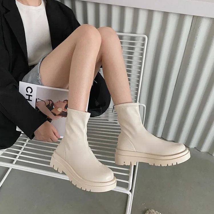 Women Soft Sole Thick Heel Zip Chimney Boots