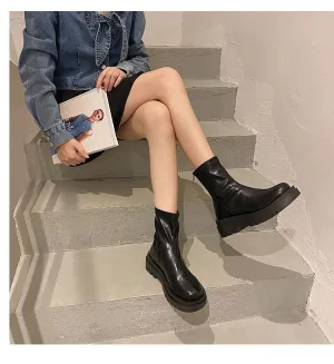 Women Soft Sole Thick Heel Zip Chimney Boots