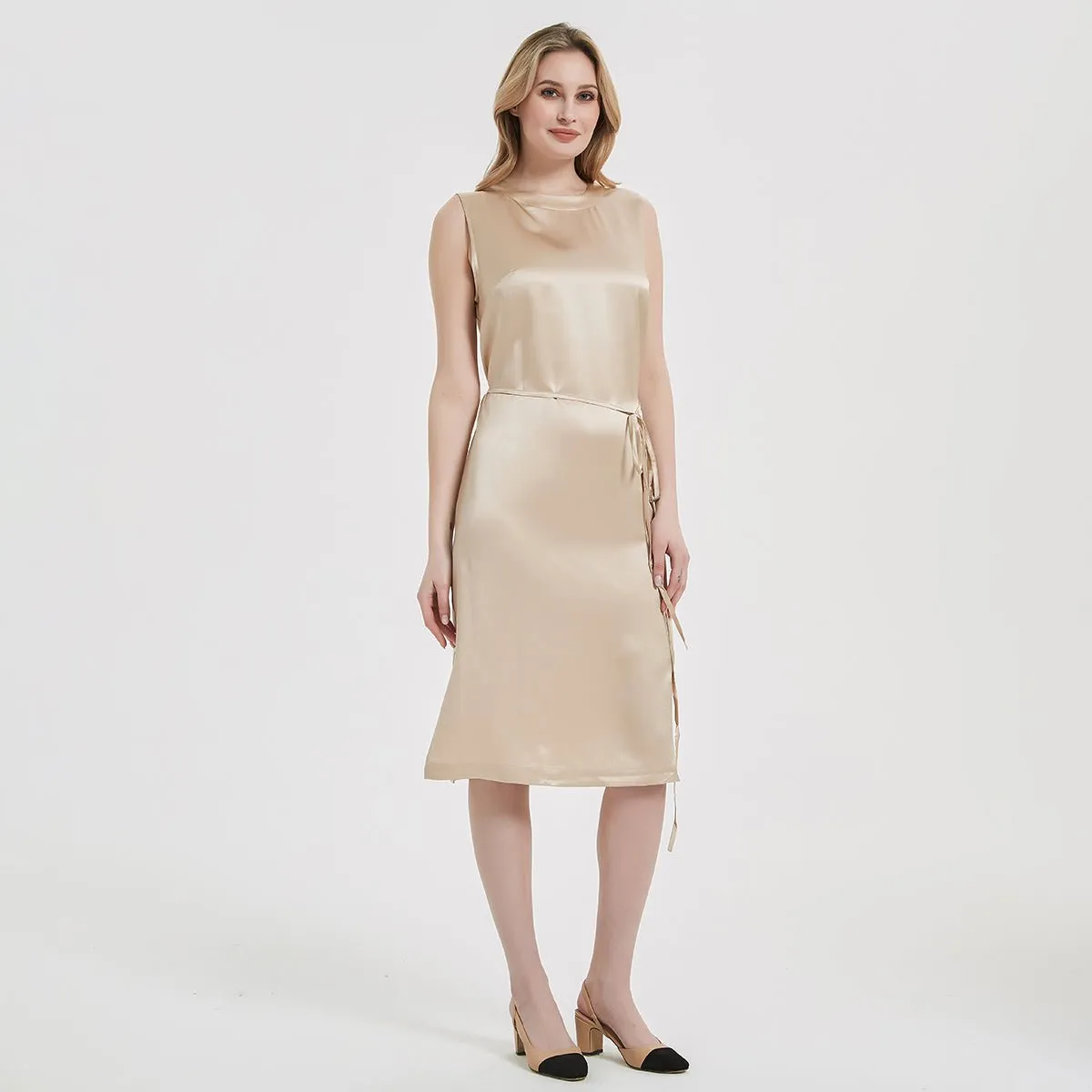 Women Stand Collar Silk Dress 100% Silk Dresses