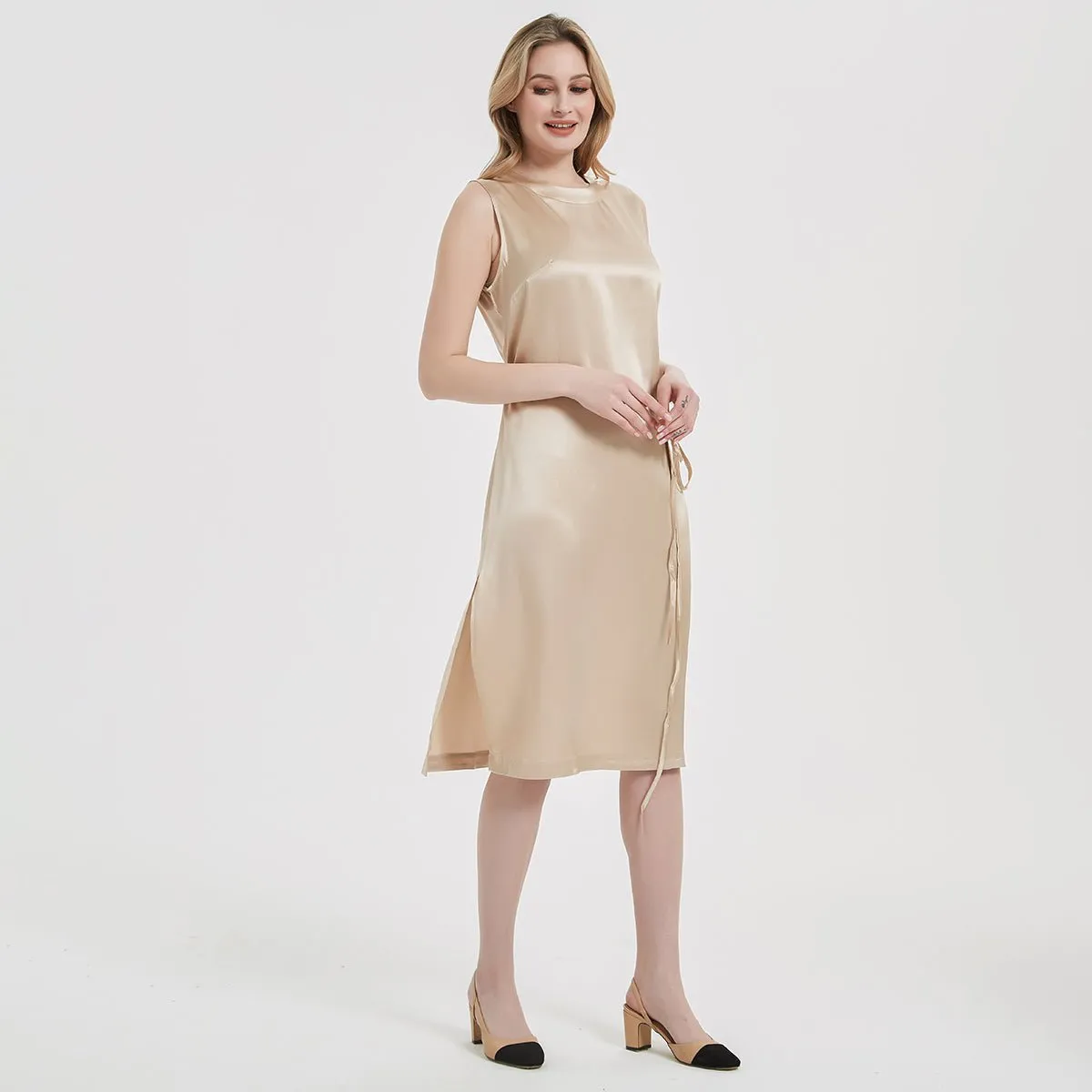 Women Stand Collar Silk Dress 100% Silk Dresses