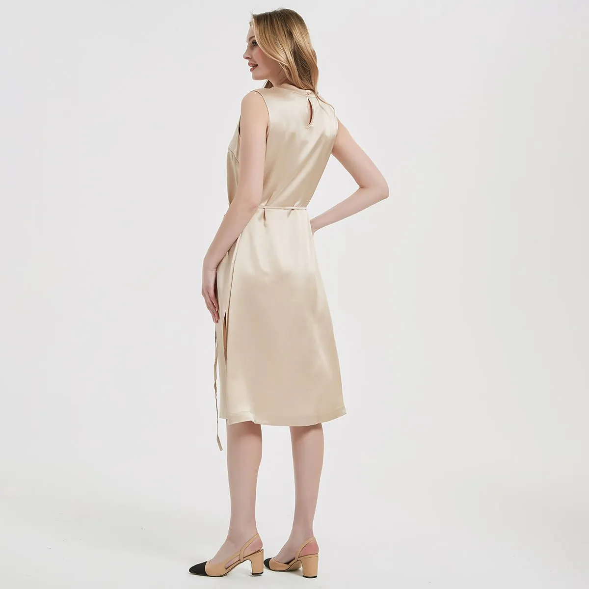 Women Stand Collar Silk Dress 100% Silk Dresses