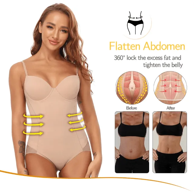 Women Waist Trainer Shapewear Bodysuit With Built-In Bra