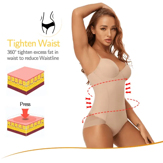 Women Waist Trainer Shapewear Bodysuit With Built-In Bra