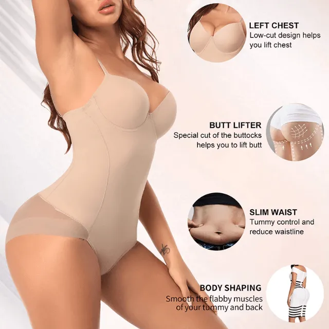 Women Waist Trainer Shapewear Bodysuit With Built-In Bra