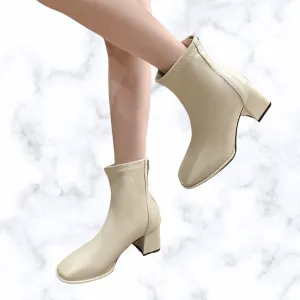 Women's British Style Square Toe Zipper Boots, Winter Fashion Chunky Heel High Heeled Designer Shoes