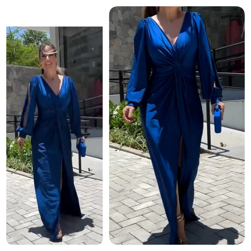 Women's Glossy Flowy Solid Color Floor-Length Dress