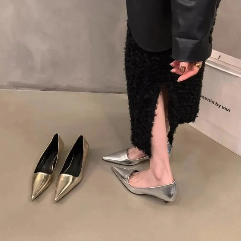 Women's Patent Leather Pointed Toe Heels – Elegant Gold & Silver Pumps for Weddings & Formal Events