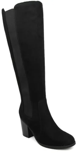 Womens Trendy Riding Boots Heeled Knee High Boot with Tall Shaft 9.5 Black Oil Fabric
