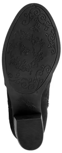 Womens Trendy Riding Boots Heeled Knee High Boot with Tall Shaft 9.5 Black Oil Fabric