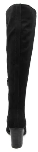 Womens Trendy Riding Boots Heeled Knee High Boot with Tall Shaft 9.5 Black Oil Fabric