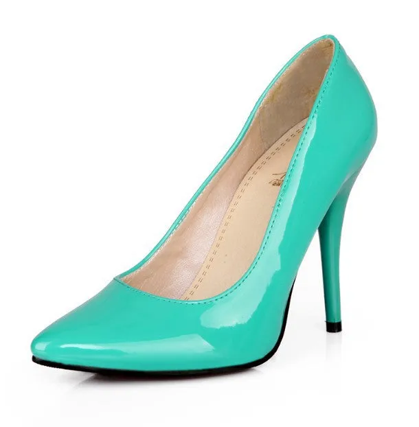 Yellow Blue Red Glossy Women Nude Pumps Pointed Toe Super High Heels Ladies Wedding Shoes A05